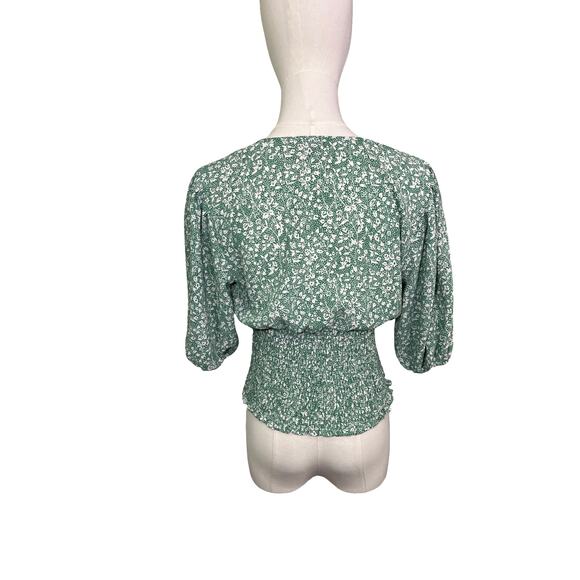 1.STATE Green Floral Smocked Waist Puff Sleeve Blouse Size S - Picture 7 of 8